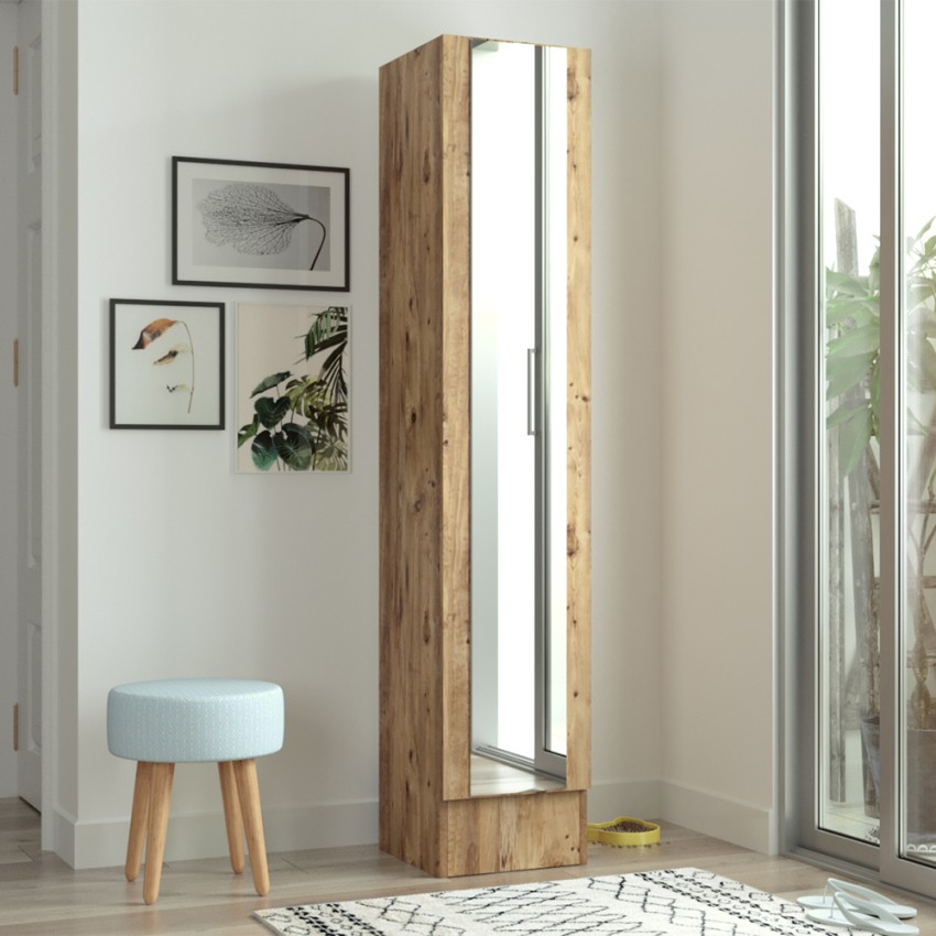 Armadio scarpiera in legno anta a specchio 3 scaffali 36x36x180cm Torge Promozione Armadio scarpiera in legno anta a specchio 3 scaffali 36x36x180cm Torge Promozione