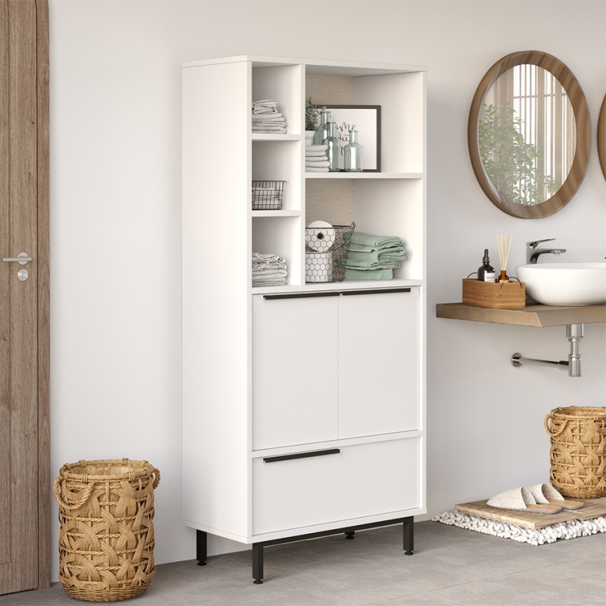 Armadio mobile multiuso bagno cucina 3 ante moderno bianco Lester Promozione Armadio mobile multiuso bagno cucina 3 ante moderno bianco Lester Promozione