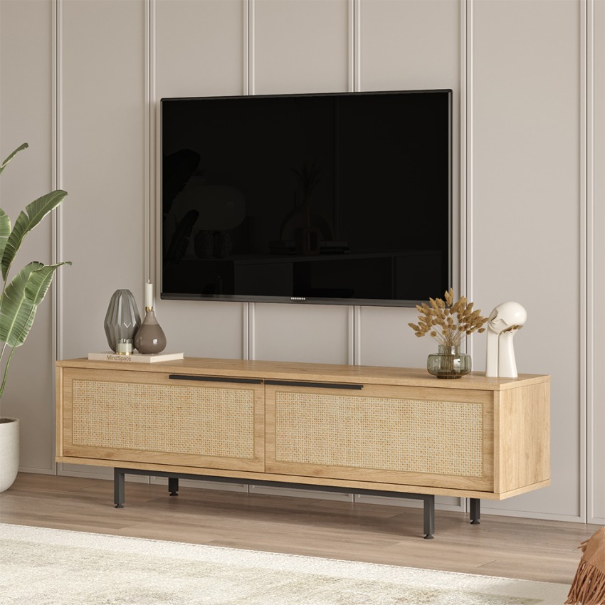 Mobile TV d’appoggio 160x36cm in legno 2 ante effetto rattan Bayeaux Promozione Mobile TV d’appoggio 160x36cm in legno 2 ante effetto rattan Bayeaux Promozione