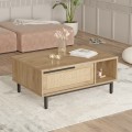 Table basse de salon 90x60cm en bois effet rotin Micheau Promotion