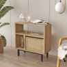 Mobiletto soggiorno 60x26x60cm legno 2 scaffali anta effetto rattan Opoli Offerta