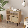 Mobiletto soggiorno 60x26x60cm legno 2 scaffali anta effetto rattan Opoli Saldi