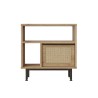 Mobiletto soggiorno 60x26x60cm legno 2 scaffali anta effetto rattan Opoli Vendita