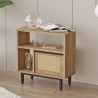 Mobiletto soggiorno 60x26x60cm legno 2 scaffali anta effetto rattan Opoli Sconti