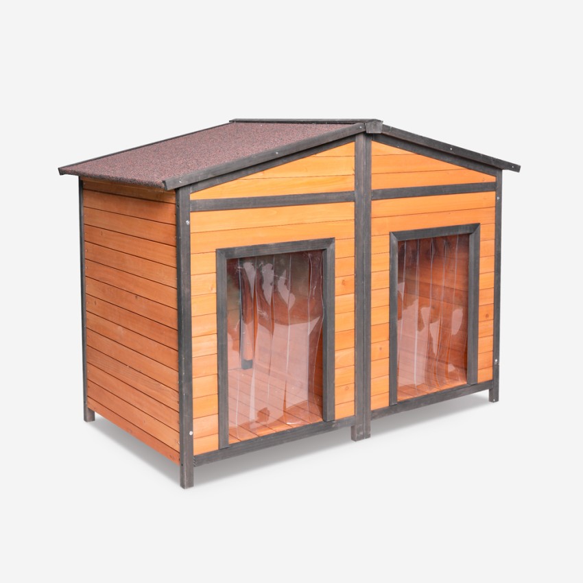 Niche en bois pour chiens taille moyenne 150x79x110 deux entrées Oscar Promotion Niche en bois pour chiens taille moyenne 150x79x110 deux entrées Oscar Promotion
