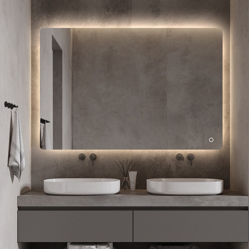 Miroir de salle de bains moderne lumières LED rétroéclairé 75x100cm Strokkur XL Promotion Miroir de salle de bains moderne lumières LED rétroéclairé 75x100cm Strokkur XL Promotion