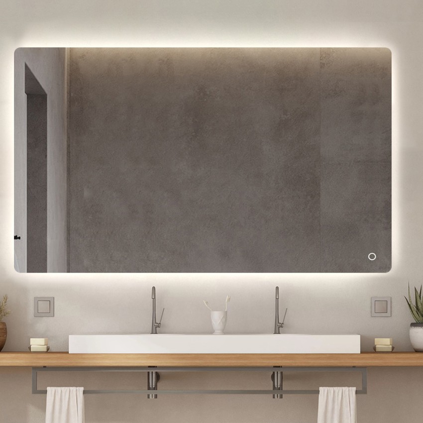 Miroir salle de bain 130x80cm design rétroéclairé lumières led Strokkur XXL Promotion Miroir salle de bain 130x80cm design rétroéclairé lumières led Strokkur XXL Promotion