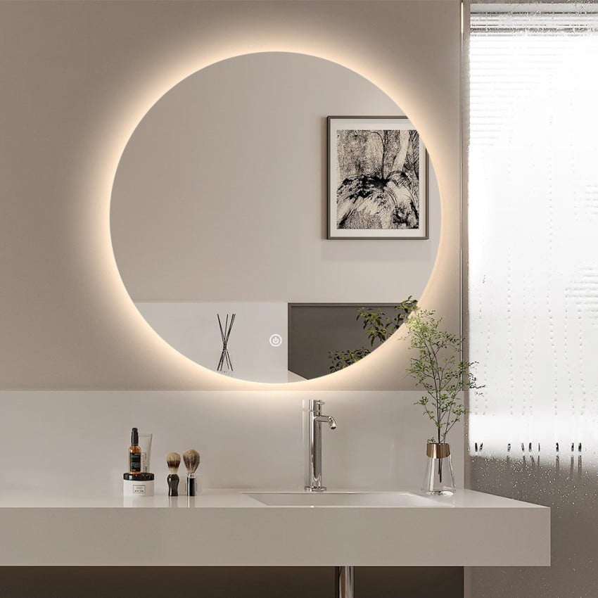 Miroir de salle de bain rond lumières LED 60cm rétroéclairé Rotorua M Promotion Miroir de salle de bain rond lumières LED 60cm rétroéclairé Rotorua M Promotion