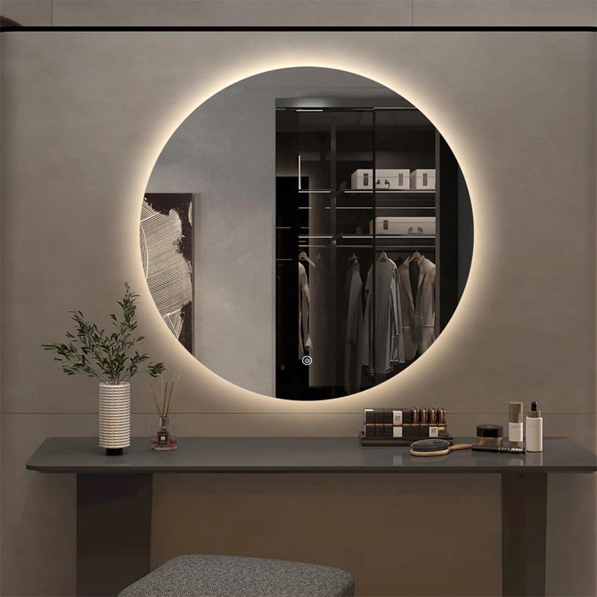 Badezimmerspiegel rund 70cm Design beleuchtete LED-Lichter Rotorua L Aktion Badezimmerspiegel rund 70cm Design beleuchtete LED-Lichter Rotorua L Aktion