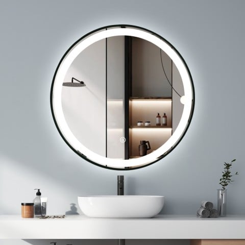 Specchio da bagno design rotondo 70cm retroilluminato cornice Smidmur L Promozione