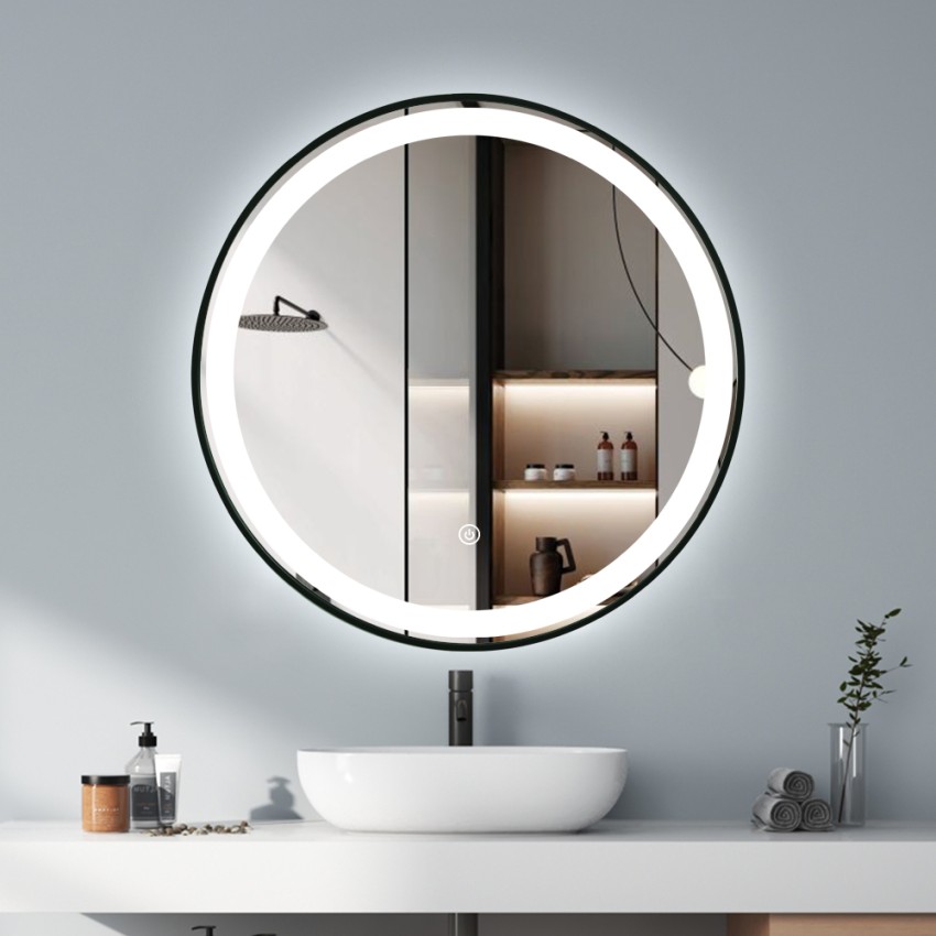 Badezimmerspiegel Design rund 70cm beleuchteter Rahmen Smidmur L Aktion Badezimmerspiegel Design rund 70cm beleuchteter Rahmen Smidmur L Aktion