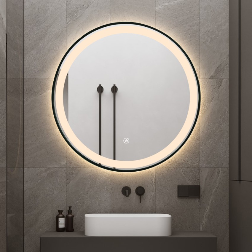 Specchio bagno led rotondo 80cm retroilluminato cornice nera Smidmur XL Promozione Specchio bagno led rotondo 80cm retroilluminato cornice nera Smidmur XL Promozione