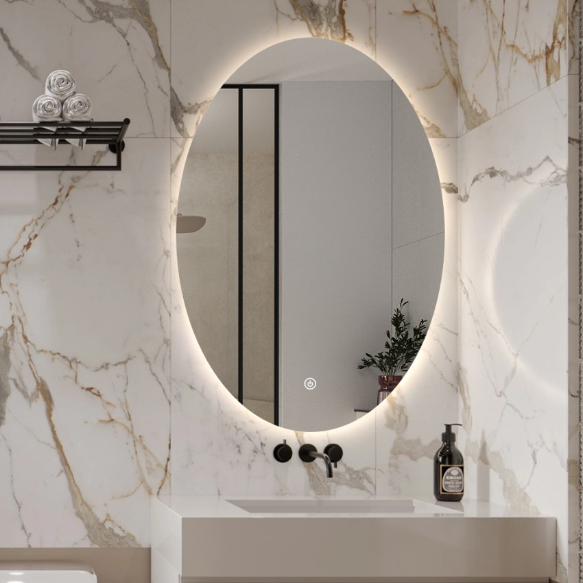 Miroir de salle de bain ovale 60x80cm avec lumières LED rétroéclairé Sodin L Promotion Miroir de salle de bain ovale 60x80cm avec lumières LED rétroéclairé Sodin L Promotion