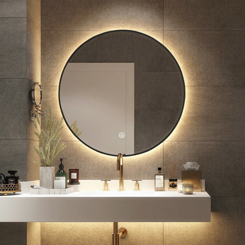 Spiegel Badezimmer LED rund 70cm beleuchtet Schwarzrahmen Laugarv L Aktion Spiegel Badezimmer LED rund 70cm beleuchtet Schwarzrahmen Laugarv L Aktion