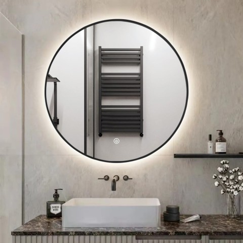 Miroir de salle de bain LED rond 80cm cadre rétroéclairé Laugarv XL Promotion