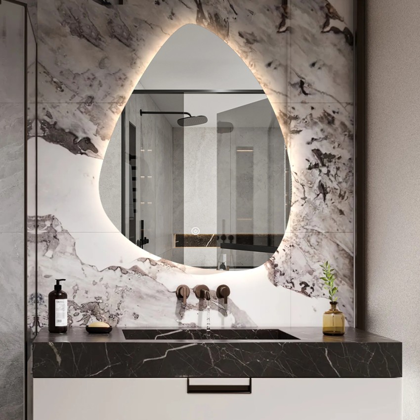 Miroir de salle de bains rétroéclairé 60x80cm design à goutte Vmidur L Promotion Miroir de salle de bains rétroéclairé 60x80cm design à goutte Vmidur L Promotion