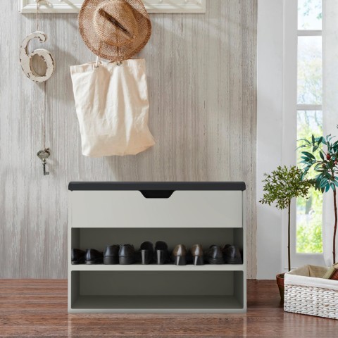 Banc à chaussures compact blanc avec coussin pour entrée Vyka Promotion