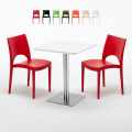 Tisch Quadratisch Weiß Tischplatte 60x60 mit 2 Bunten Stühlen Paris Hazelnut Aktion