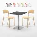 Tavolino Quadrato 60x60 cm Base in Acciaio e Top Nero con 2 Sedie Colorate Pistachio Vendita