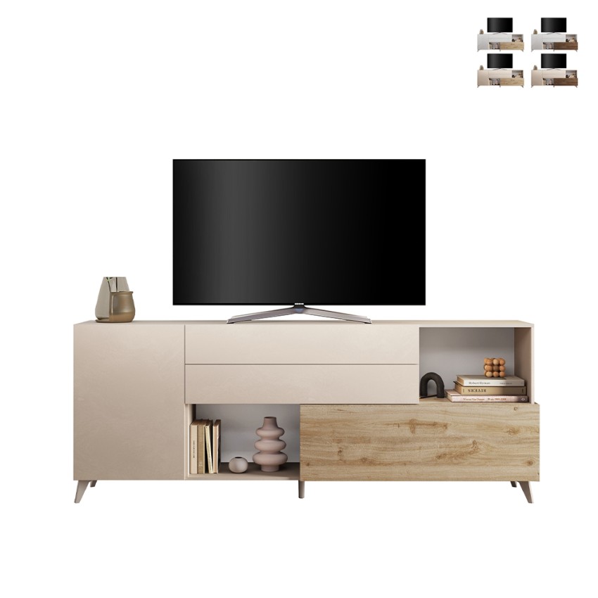 Credenza moderna cucina soggiorno bianca legno 2 ante cassetti Maditha Offerta Credenza moderna cucina soggiorno bianca legno 2 ante cassetti Maditha Offerta