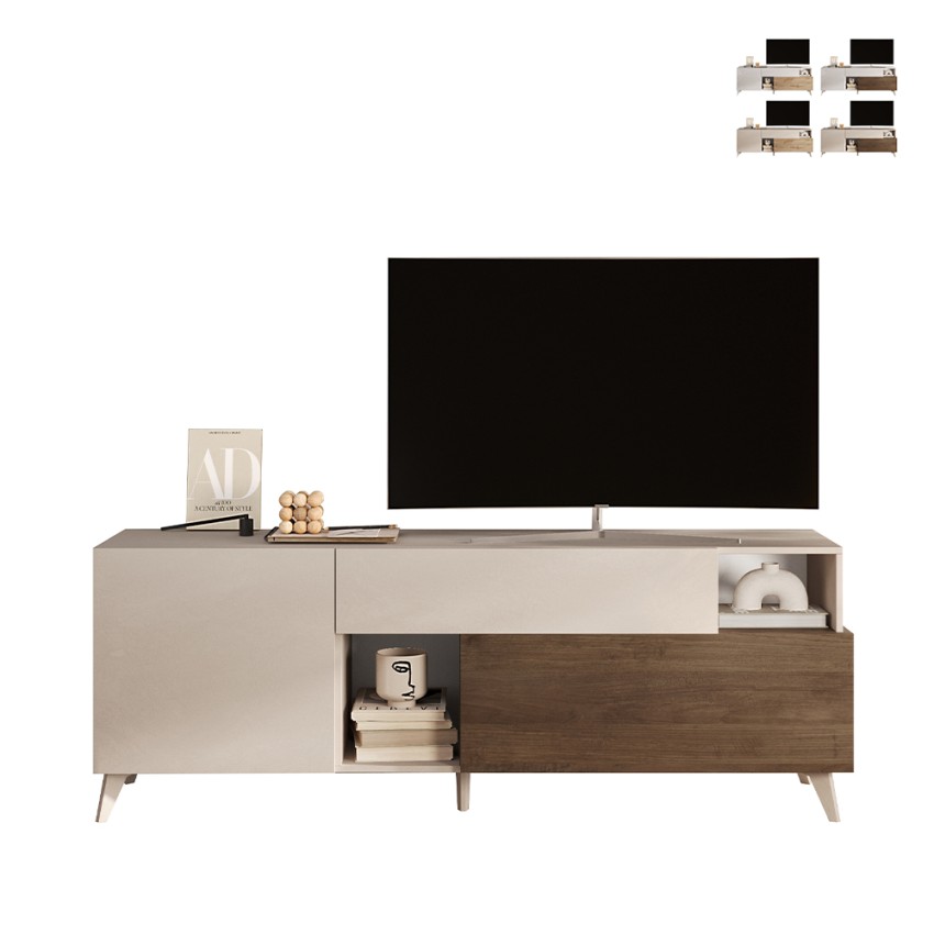Mobile porta TV bianco legno moderno cassetto 2 ante 181x42x67cm Edwin Saldi Mobile porta TV bianco legno moderno cassetto 2 ante 181x42x67cm Edwin Saldi