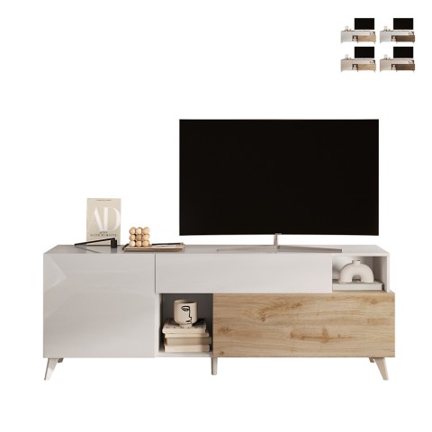 Mobile porta TV bianco legno moderno cassetto 2 ante 181x42x67cm Edwin Promozione