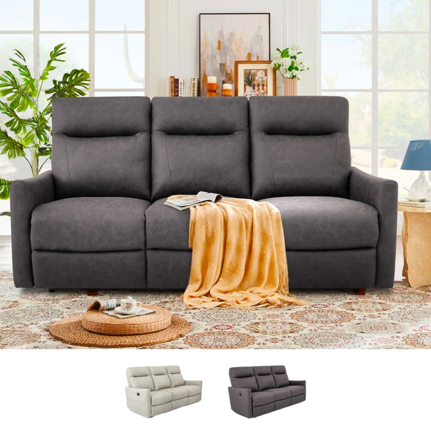Canapé 3 places relax inclinable manuel similicuir moderne gris Kiros Promotion Canapé 3 places relax inclinable manuel similicuir moderne gris Kiros Promotion