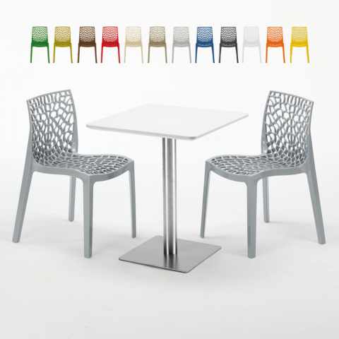Tisch Quadratisch Weiß Tischplatte 60x60 mit 2 Bunten Stühlen Gruvyer Hazelnut Aktion