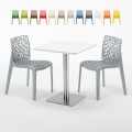 Tavolino Quadrato 60x60 cm Top Bianco con 2 Sedie Colorate Gruvyer Hazelnut Promozione
