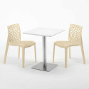 Tavolino Quadrato 60x60 cm Top Bianco con 2 Sedie Colorate Gruvyer Hazelnut 
