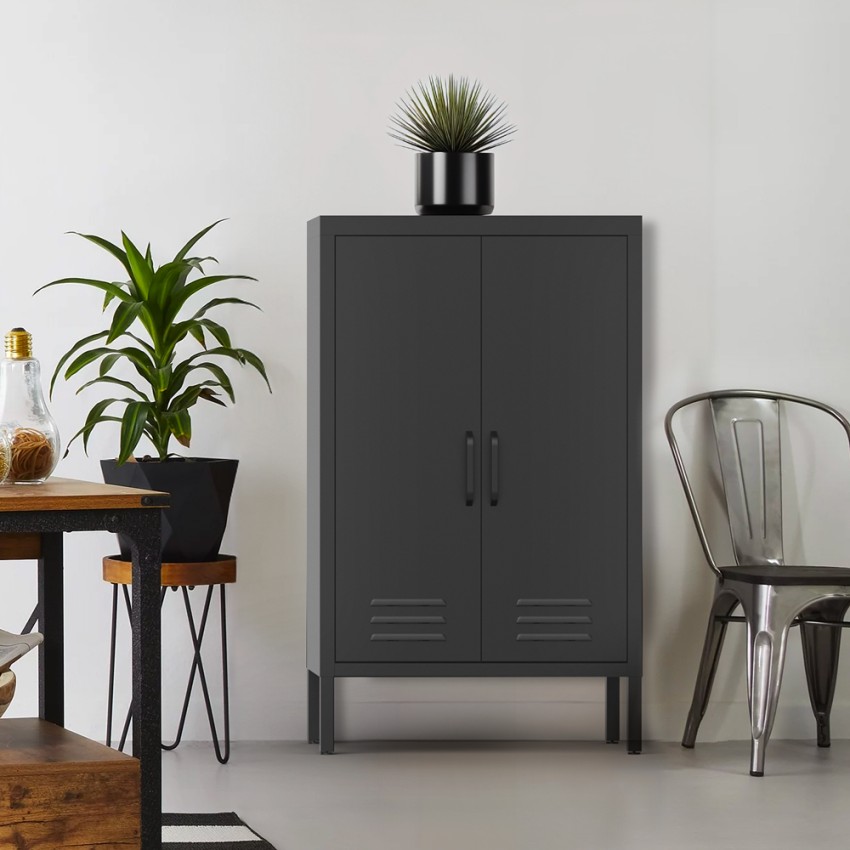 Büroschrank schwarz Metall 2 Türen industriell 65x36x105cm Colima Aktion Büroschrank schwarz Metall 2 Türen industriell 65x36x105cm Colima Aktion