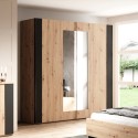 Armadio 2 ante scorrevoli specchio legno rovere nero 200x64x213 Cadoc Promozione
