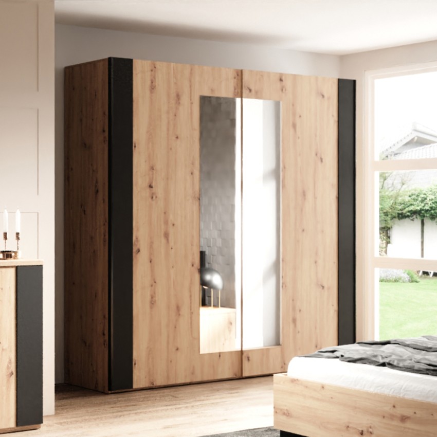 Armadio 2 ante scorrevoli specchio legno rovere nero 200x64x213 Cadoc Promozione Armadio 2 ante scorrevoli specchio legno rovere nero 200x64x213 Cadoc Promozione