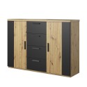 Cassettiera credenza legno rovere naturale 2 ante 4 cassetti nero Gael Vendita