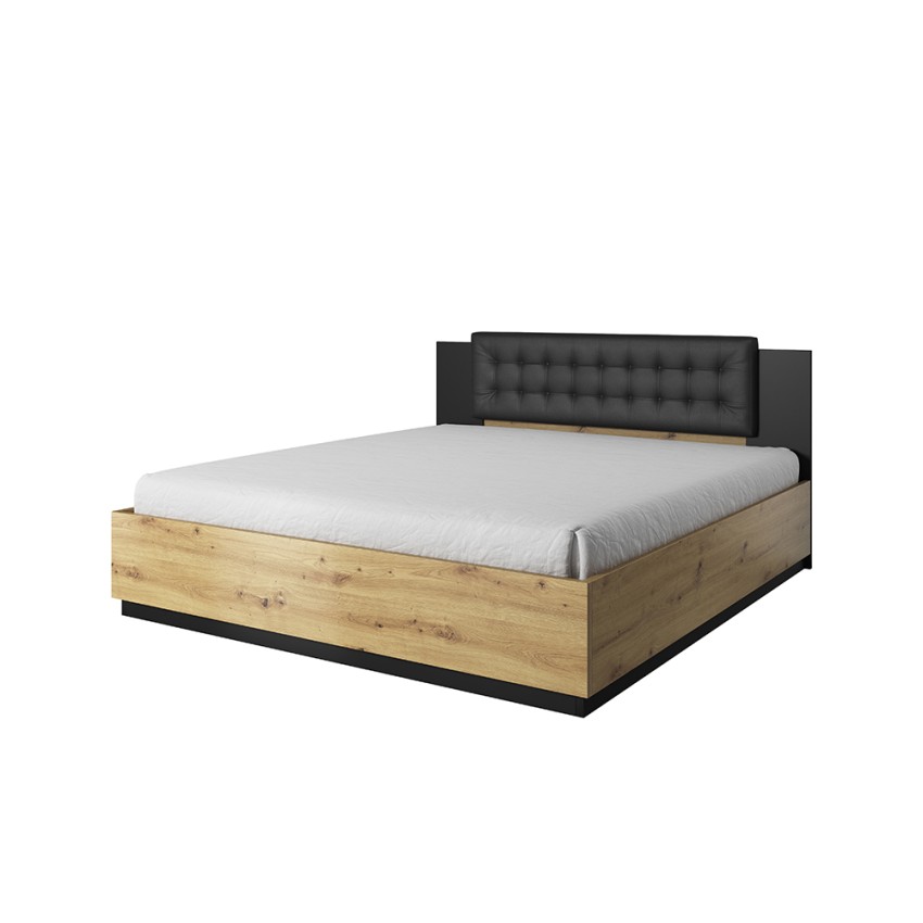 Lit double avec rangement 160x200cm en bois tête de lit noire Horton Promotion Lit double avec rangement 160x200cm en bois tête de lit noire Horton Promotion