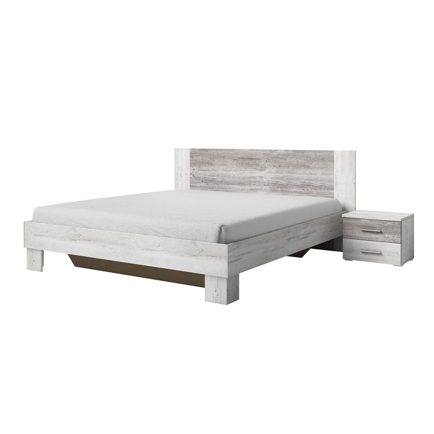 Letto matrimoniale 160x200 legno bianco 2 comodini rete a doghe Indra Promozione Letto matrimoniale 160x200 legno bianco 2 comodini rete a doghe Indra Promozione