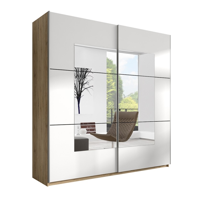 Armadio 2 ante scorrevoli bianco specchio legno rovere 180x61x210 Elaisa Promozione Armadio 2 ante scorrevoli bianco specchio legno rovere 180x61x210 Elaisa Promozione