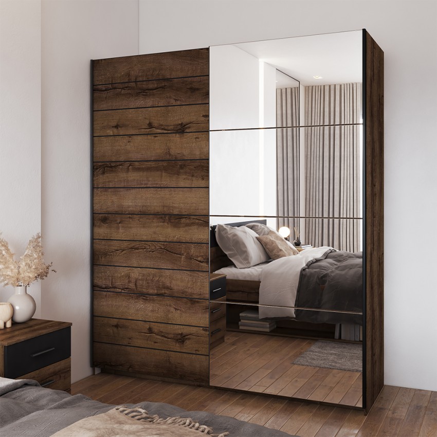 Armoire dressing chambre chêne 2 portes coulissantes miroir Ketou Promotion Armoire dressing chambre chêne 2 portes coulissantes miroir Ketou Promotion