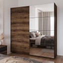 Armadio guardaroba 2 ante scorrevoli specchio rovere scuro nero Otilie Offerta