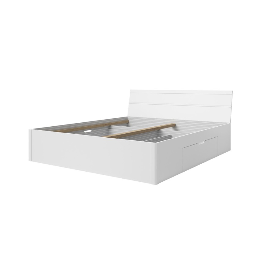 Lit double 180x200 tiroirs de rangement blanc sommier à lattes Eleyn Promotion Lit double 180x200 tiroirs de rangement blanc sommier à lattes Eleyn Promotion