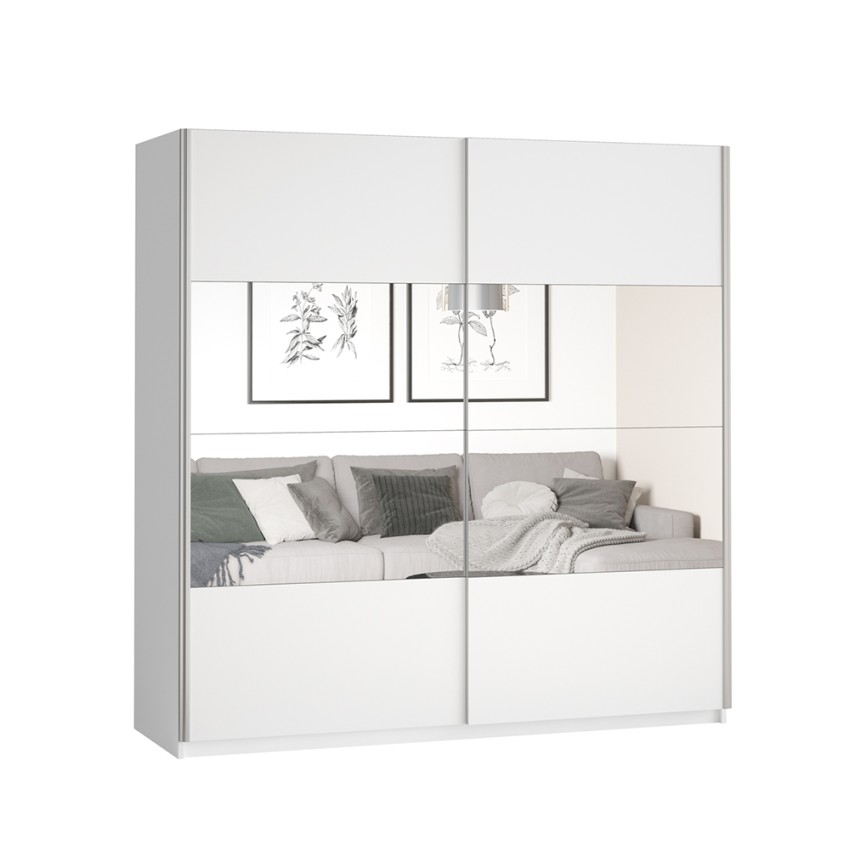 Armadio guardaroba 2 ante scorrevoli specchio 200x61x210 bianco Mathea Promozione Armadio guardaroba 2 ante scorrevoli specchio 200x61x210 bianco Mathea Promozione