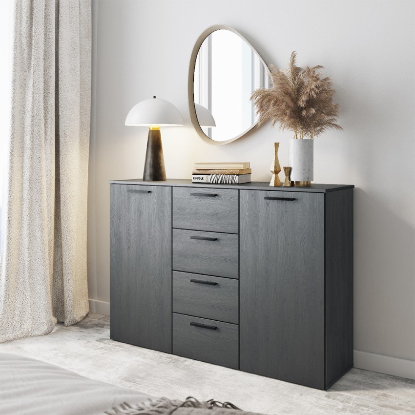 Schwarzer Schlafzimmer Kommode Schubkasten 4 Schubladen 2 Türen 132x38x93 Lyssa Aktion Schwarzer Schlafzimmer Kommode Schubkasten 4 Schubladen 2 Türen 132x38x93 Lyssa Aktion