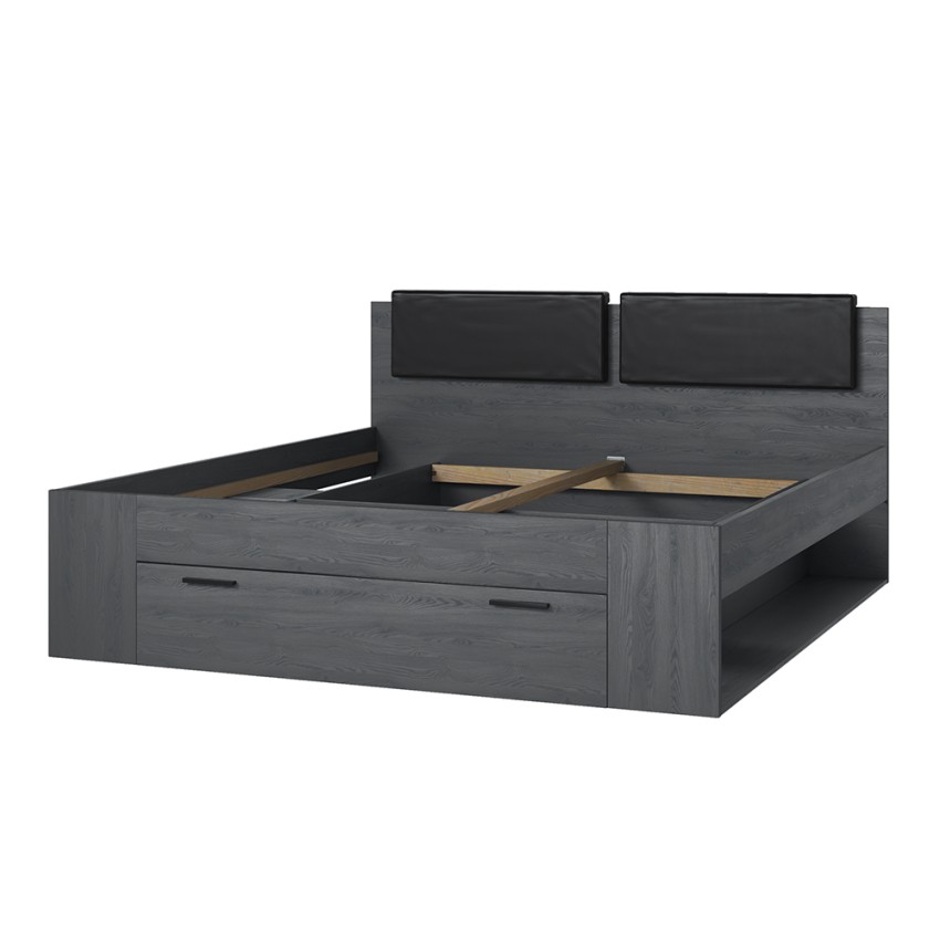 Letto matrimoniale nero contenitore 180x200 testiera rete a doghe Horseg Promozione
