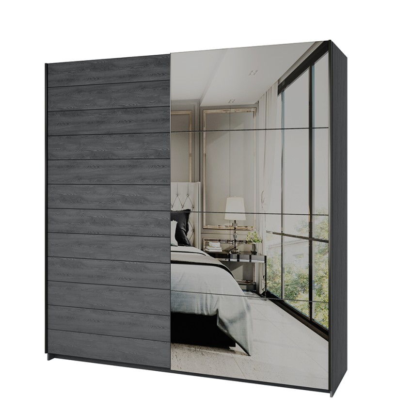 Armadio rovere scuro moderno 2 ante scorrevoli specchio 200x61x210 Saone Promozione Armadio rovere scuro moderno 2 ante scorrevoli specchio 200x61x210 Saone Promozione