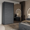 Armadio rovere scuro moderno 2 ante scorrevoli specchio 200x61x210 Saone Saldi