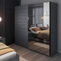 Armadio guardaroba ante scorrevoli specchio 220x61x210 rovere scuro Wamin Saldi