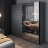 Armadio guardaroba ante scorrevoli specchio 220x61x210 rovere scuro Wamin Saldi