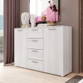 Commode chambre à coucher 4 tiroirs 2 portes blanc 132x38x93cm Lemere Promotion