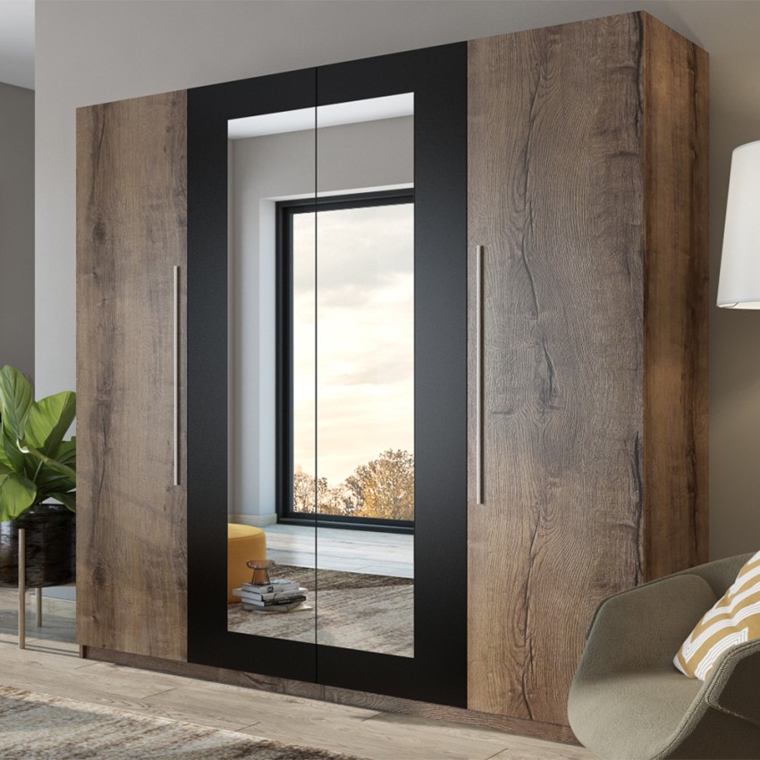 Armadio guardaroba 4 ante specchio legno quercia scuro 228x57x214 Hutton Promozione Armadio guardaroba 4 ante specchio legno quercia scuro 228x57x214 Hutton Promozione