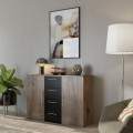 Cassettiera madia 2 ante 4 cassetti nero comò legno quercia scuro Cayey Promozione